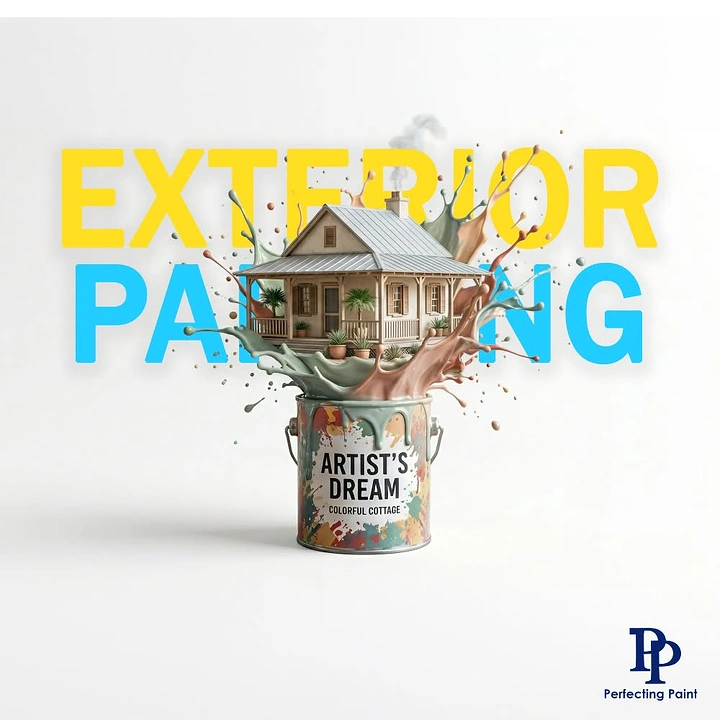 House Painters creative ad: House emerging from paint bucket, splash type