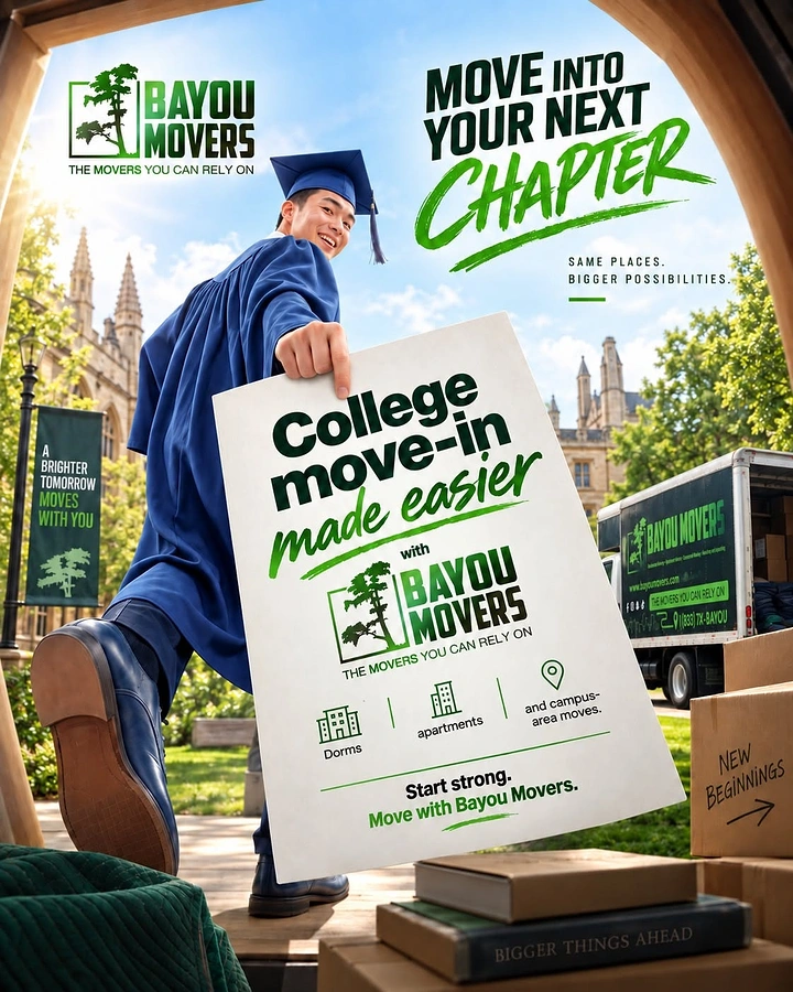 Movers & Packers creative ad: Graduate 'move into next chapter' college angle