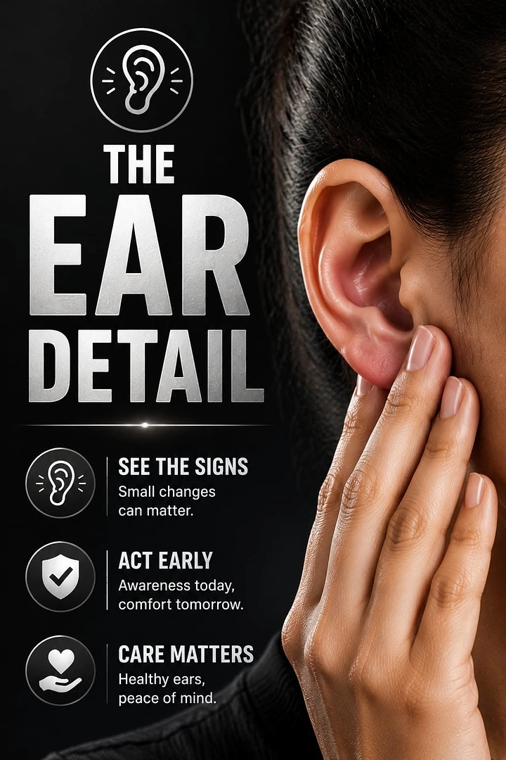 Hearing Aids creative ad: 'The Ear Detail' pun, bold dark layout