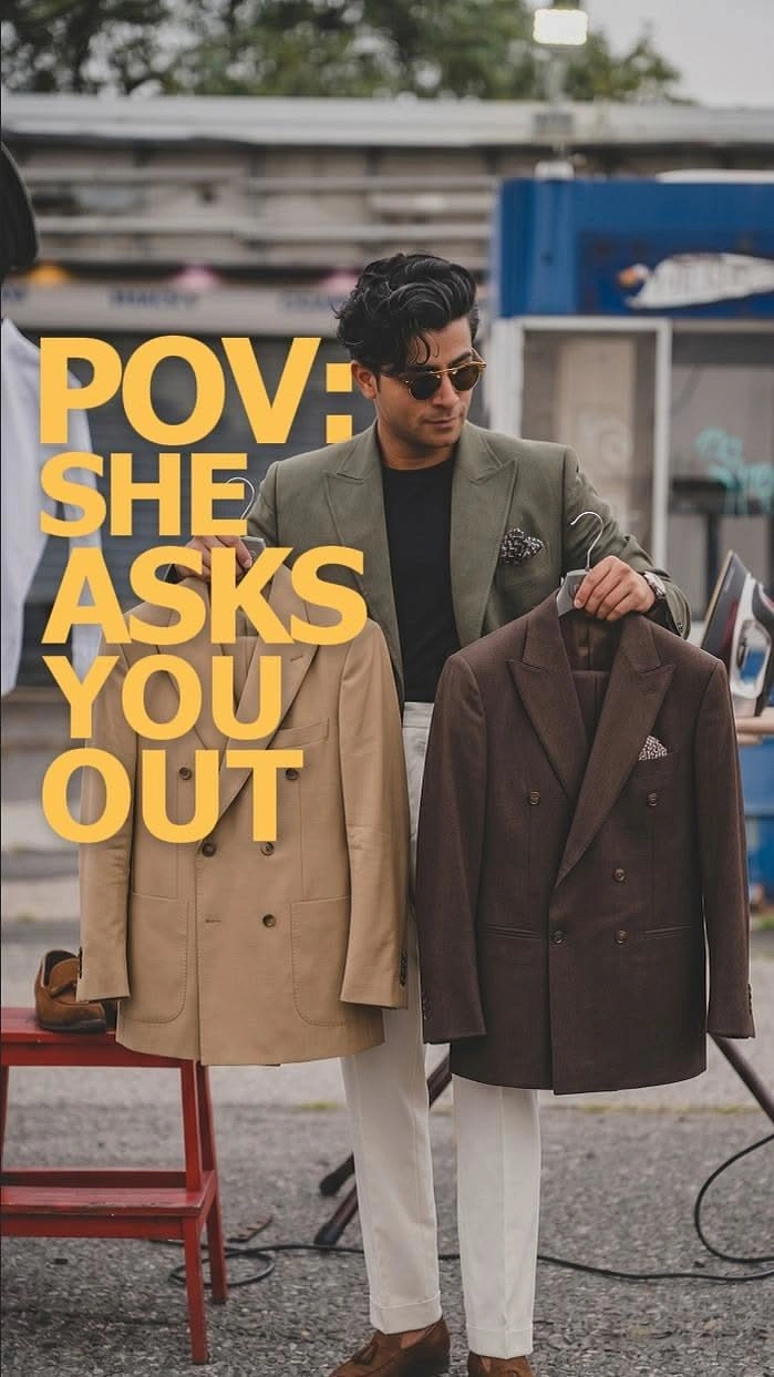 Men's Suits & Formal Wear creative ad: Dating prompt turns suits into occasion