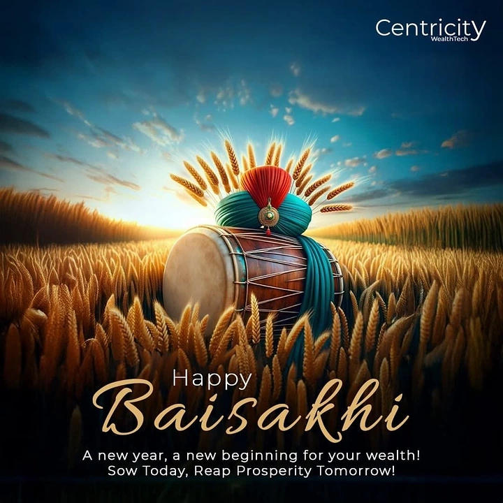 other-festival creative ad: Dhol with turban and wheat ears in golden wheat field at sunset