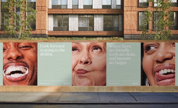 Dental creative ad: Extreme close-up smiling faces on street hoarding posters