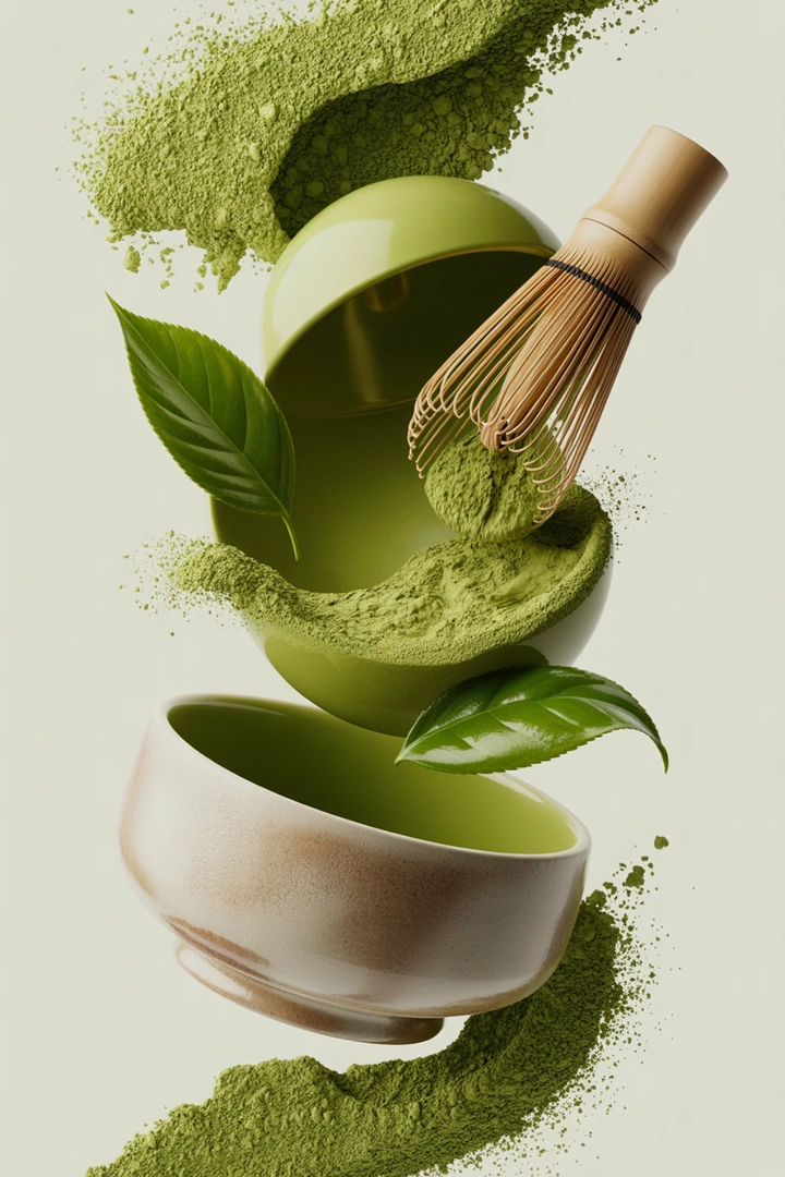 Tea & Chai Brands creative ad: Exploding bowl, levitating matcha splash
