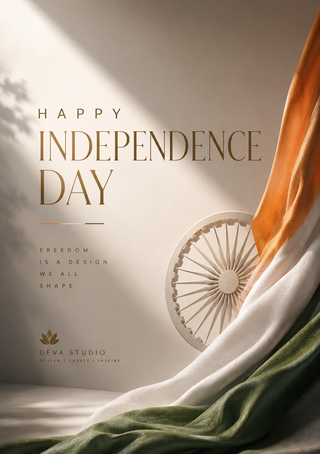Draped tricolour silk fabric with a sculpted ivory Ashoka Chakra wheel