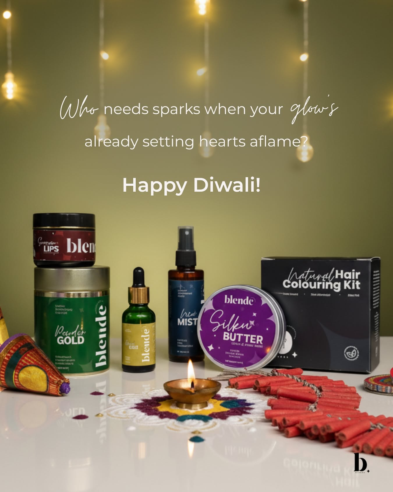 Witty glow-versus-sparks copy ties product in