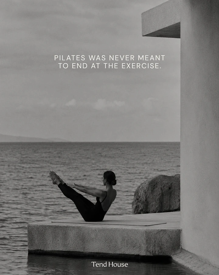 Pilates Studios creative ad: Framed seaside exercise creates editorial tension