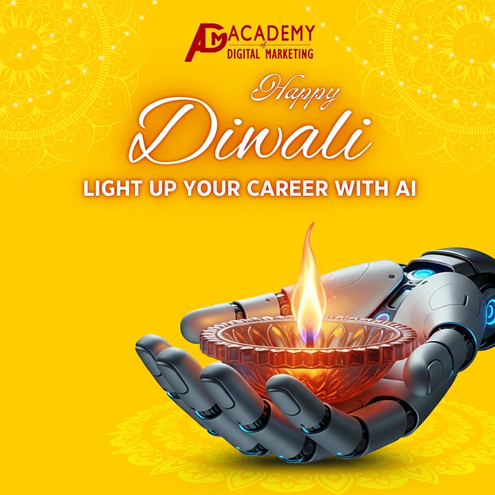Diwali creative ad: Robotic hand cradling a lit glass diya