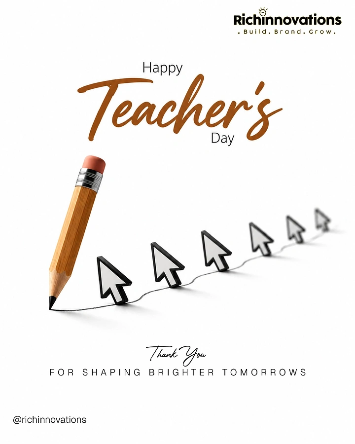 Teachers Day creative ad: Pencil drawing a wavy line with a row of 3D mouse-cursor arrows