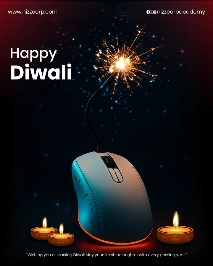 Diwali creative ad: Computer mouse whose cable ends in a lit sparkler