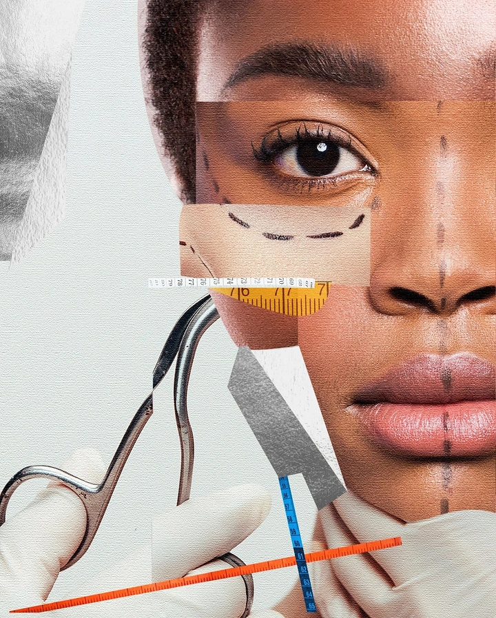 Plastic Surgery Clinics creative ad: Surreal surgical collage creates strong visual hook
