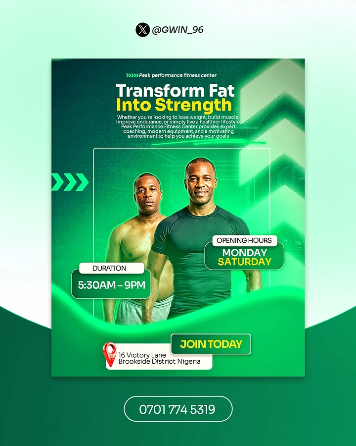 Weight Loss Clinics creative ad: Fat-to-strength transformation visual
