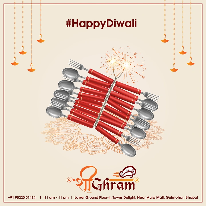 Diwali creative ad: Cutlery bundled into a firecracker string
