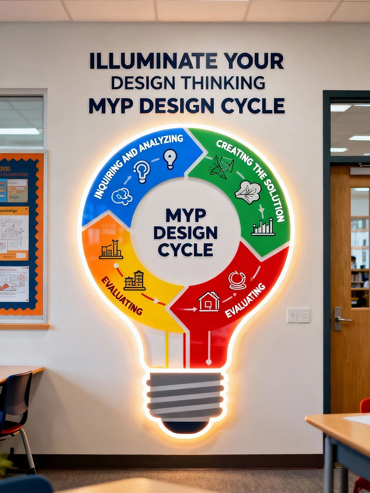 Robotics & STEM Classes creative ad: Design cycle becomes illuminated lightbulb