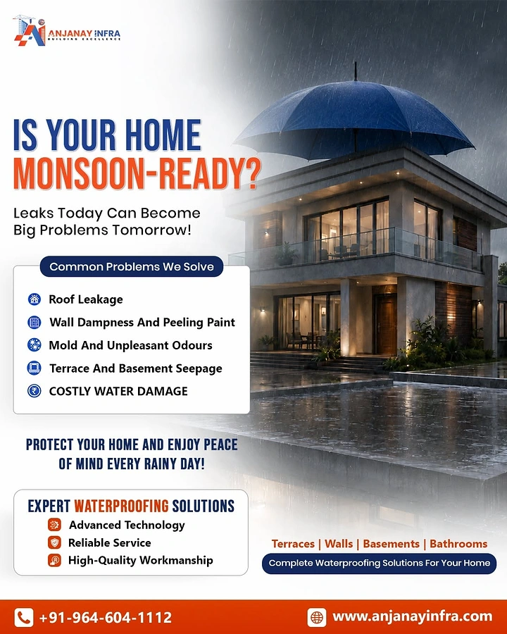Waterproofing creative ad: Monsoon umbrella protects house metaphor