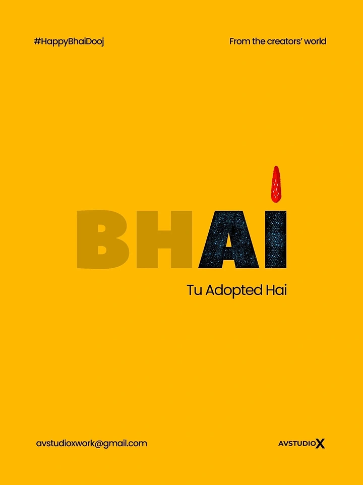Bhai Dooj creative ad: The word BHAI with a red tilak dotting the I