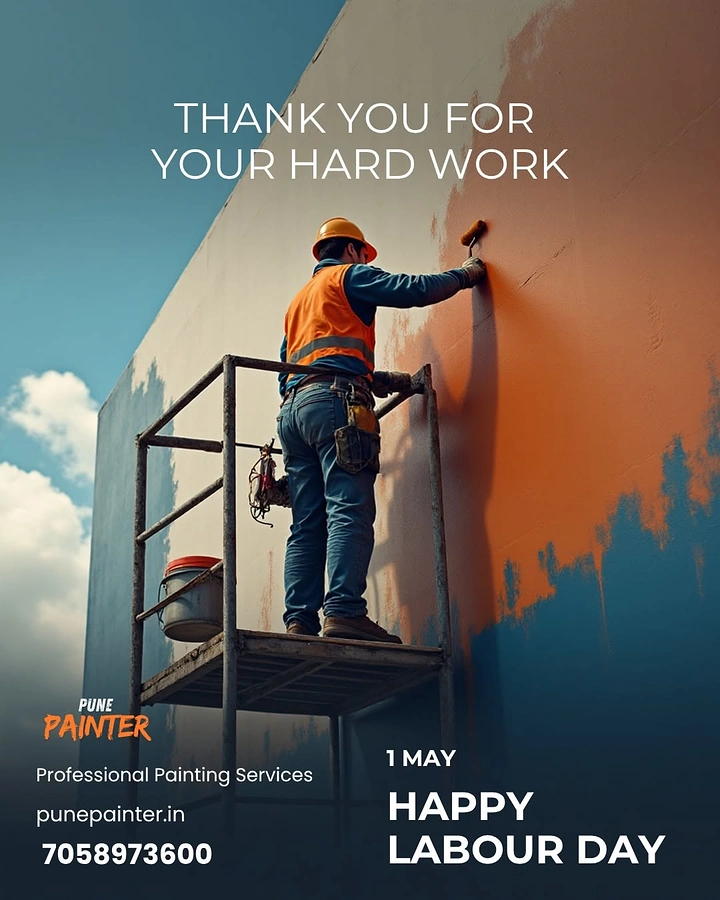 House Painters creative ad: Painter painting the poster itself orange