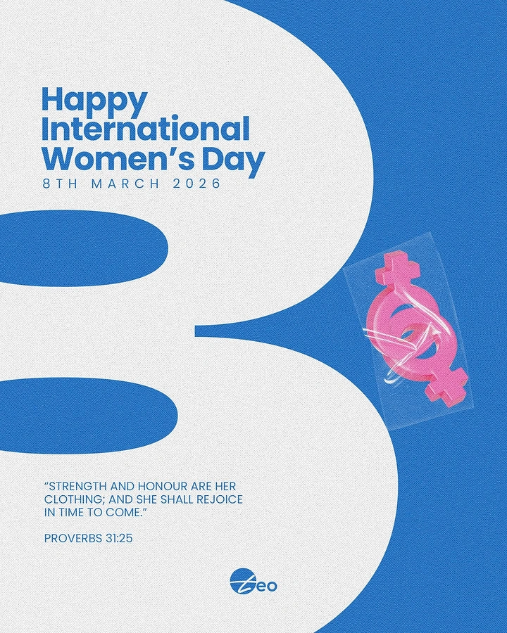 Women's Day creative ad: Giant cropped numeral 8 with a wrapped pink 3D female symbol