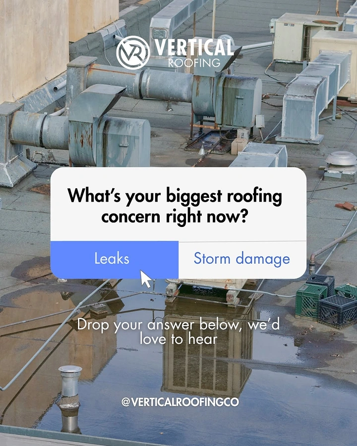 Roofing creative ad: UI poll card over flooded roof