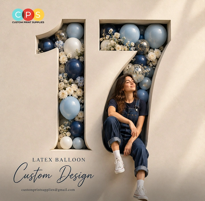 Balloon & Party Decorators creative ad: Balloon-filled number frames portrait