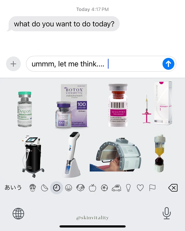 Skin & Cosmetic Clinics creative ad: Treatments as phone emoji keyboard