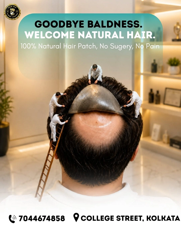 Hair Transplant & Hair Clinics creative ad: Miniature workers installing hair patch
