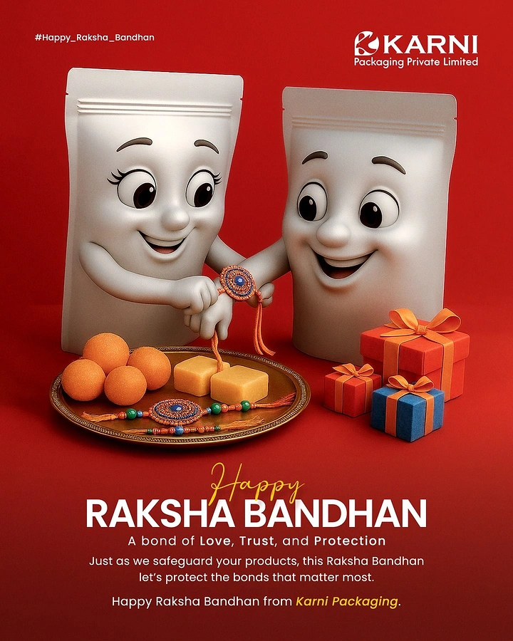 Raksha Bandhan creative ad: Packaging pouches as siblings tying rakhi