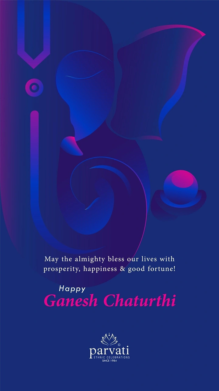 Ganesh Chaturthi creative ad: Abstract gradient Ganesha form in blue and magenta