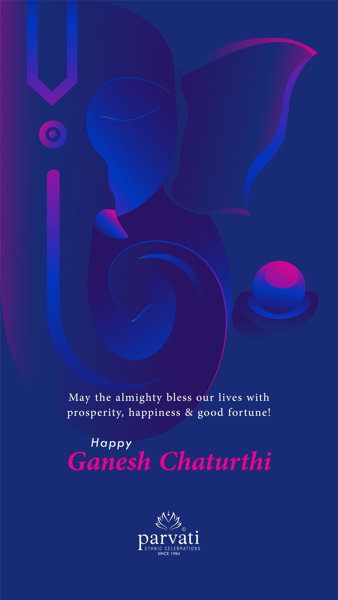 Abstract gradient Ganesha form in blue and magenta