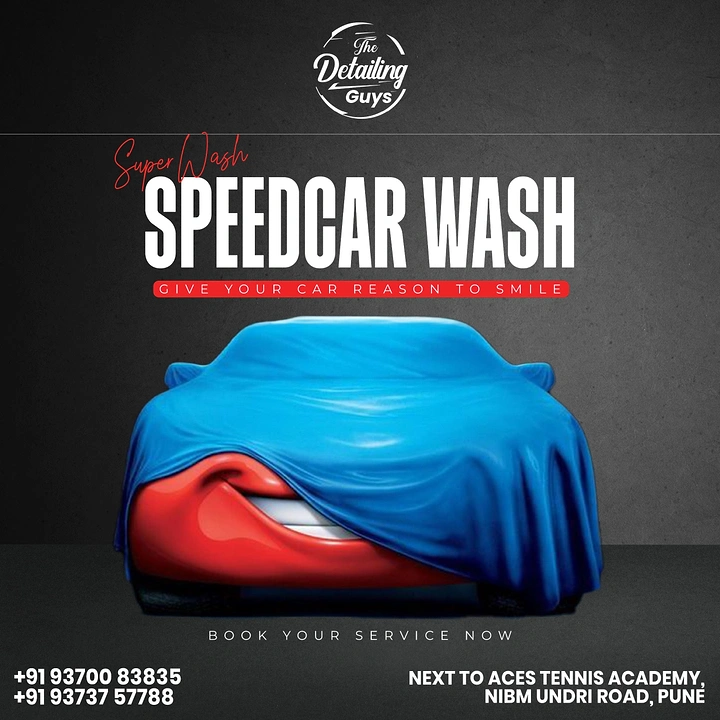 Car Wash & Detailing creative ad: Covered car cloth forms a smiling face