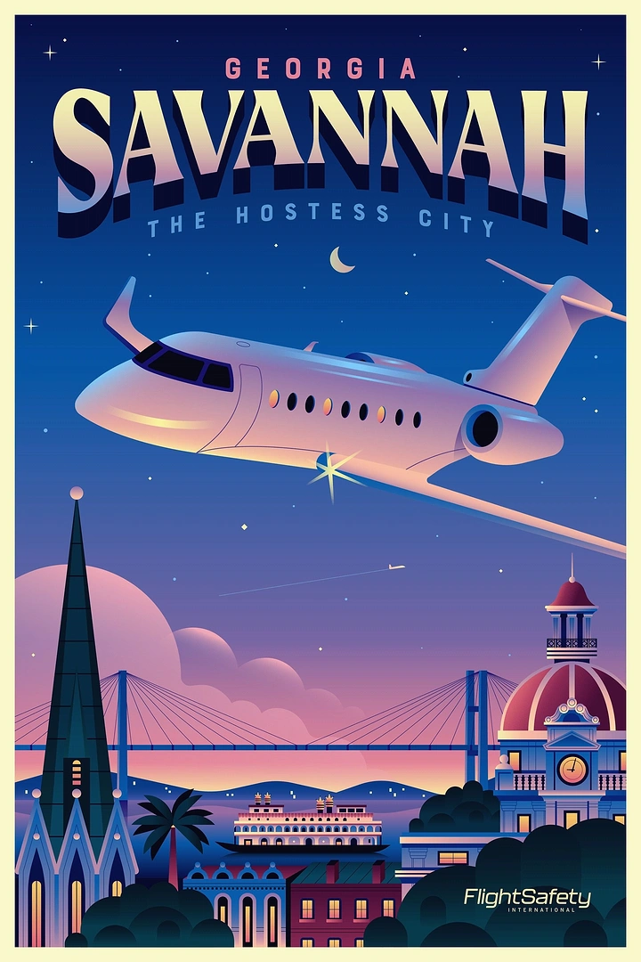 Airlines creative ad: Whimsical Savannah destination aviation illustration