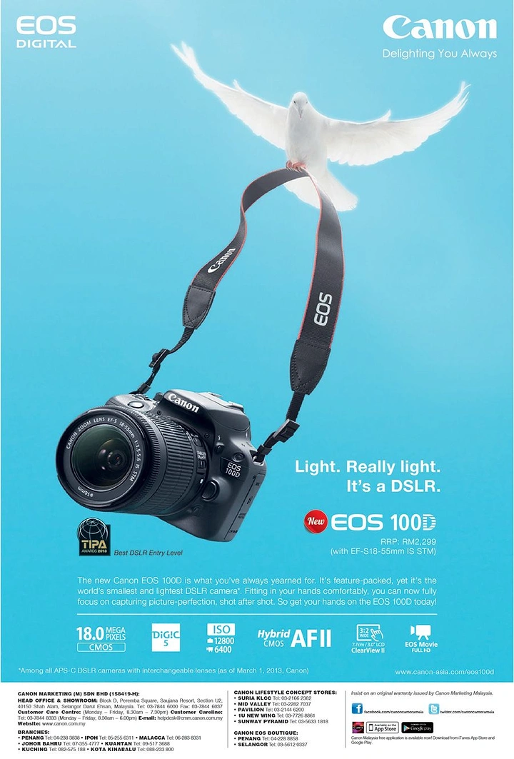 Photography creative ad: Dove carries camera: 'really light' metaphor