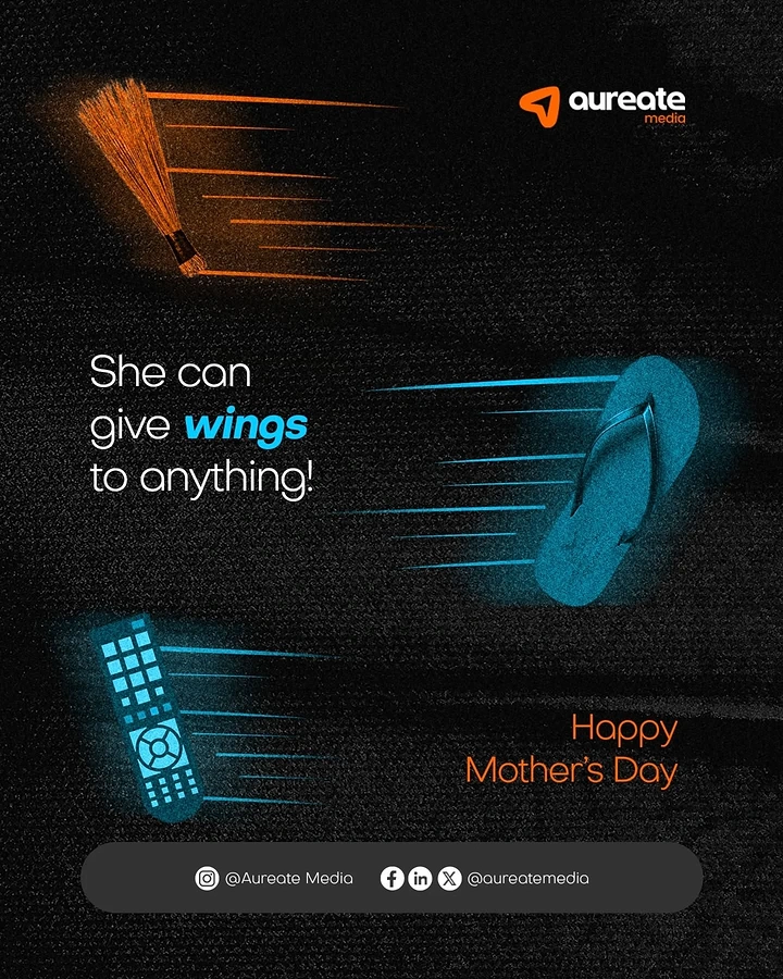 Mother's Day creative ad: Broom, slipper and TV remote flying with speed lines