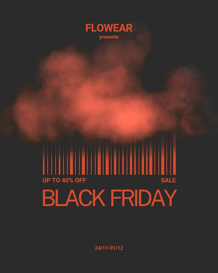 Black Friday creative ad: Orange smoke cloud raining barcode lines
