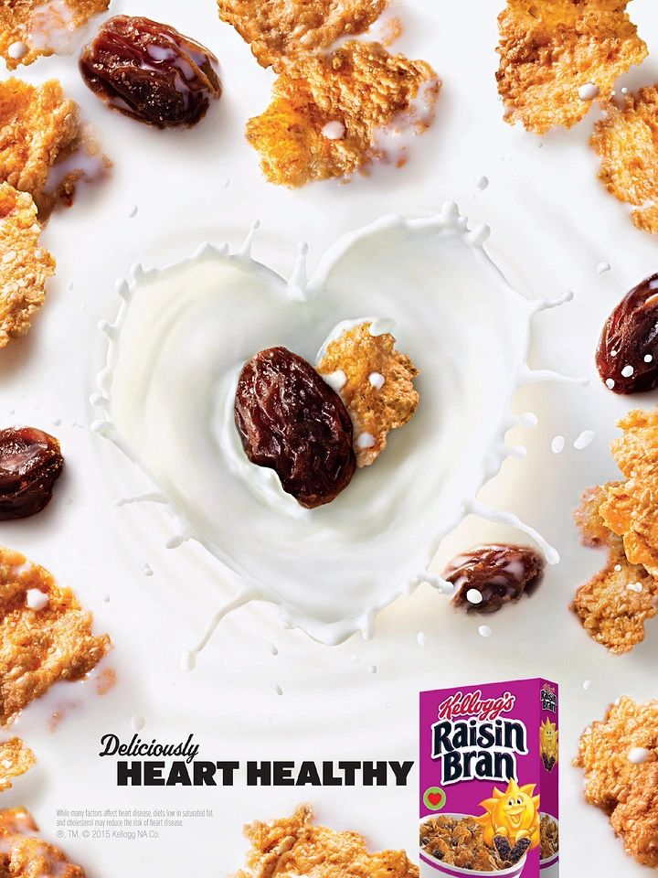 Breakfast Cereals & Oats creative ad: Raisin Bran ingredients form milk composition