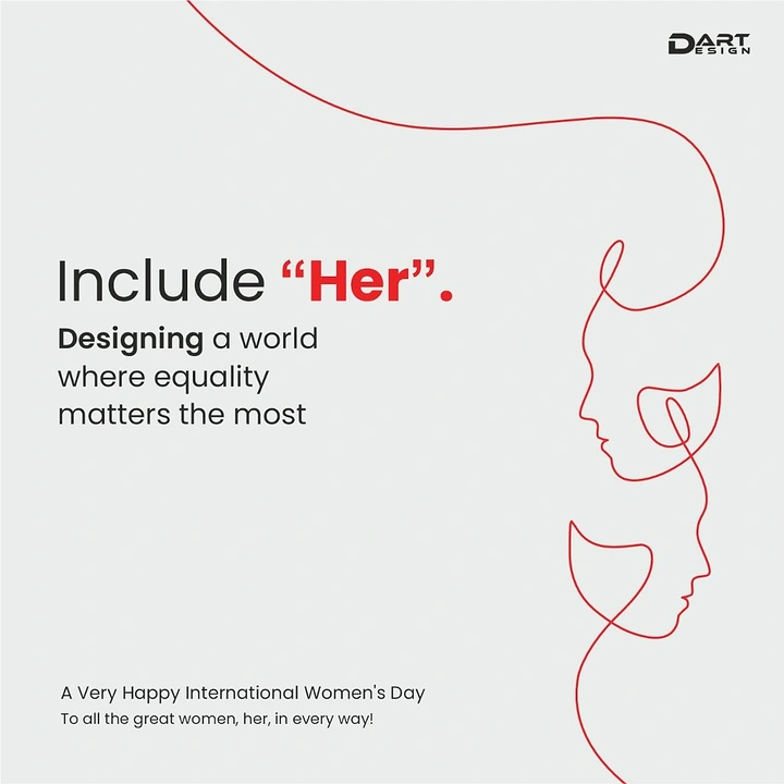 Women's Day creative ad: Single continuous red line forming two female face profiles