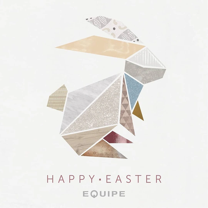 Easter creative ad: Tangram-style rabbit built from tile and material textures