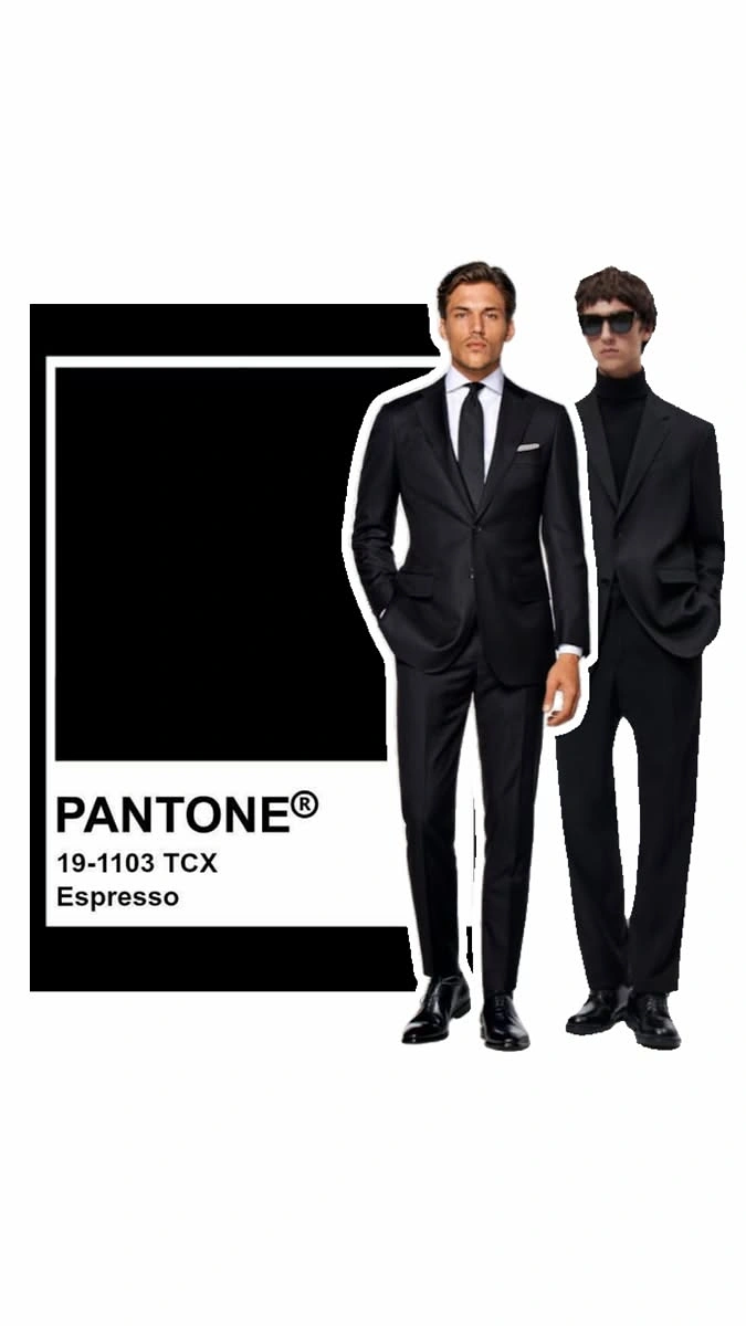 Men's Suits & Formal Wear creative ad: Pantone swatch suit presentation
