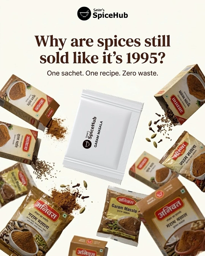Spices & Masala Brands creative ad: Single sachet vs cluttered packets contrast