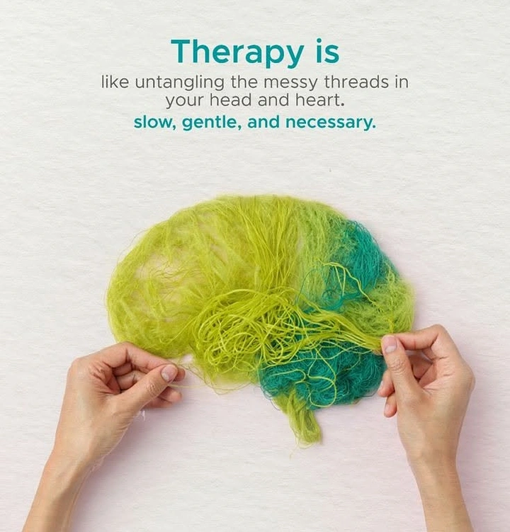 Therapists & Counsellors creative ad: Hands untangling a brain made of lime and teal thread