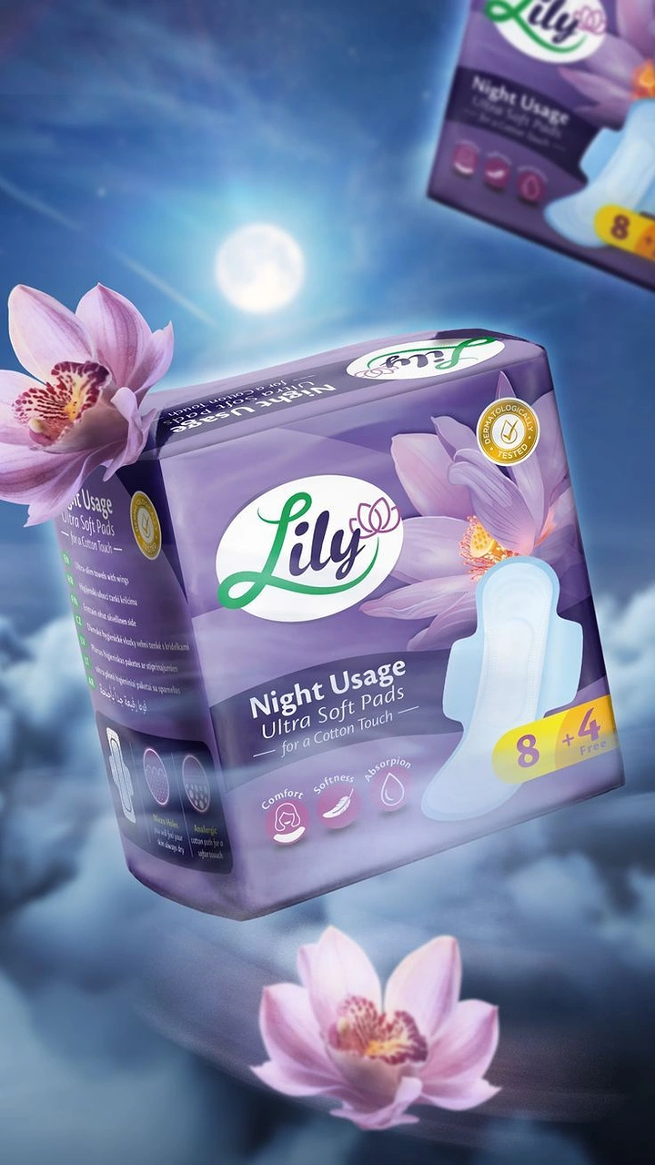 Period Care & Feminine Hygiene creative ad: Moonlit scene reinforces night-use positioning