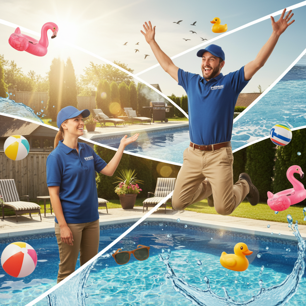 Instagram post: Dynamic split-scene pool celebration