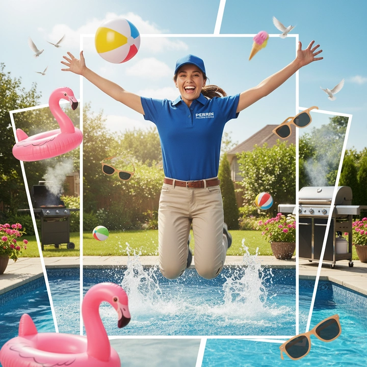 Swimming Pools & Pool Care creative ad: Pool framed as an energetic stage