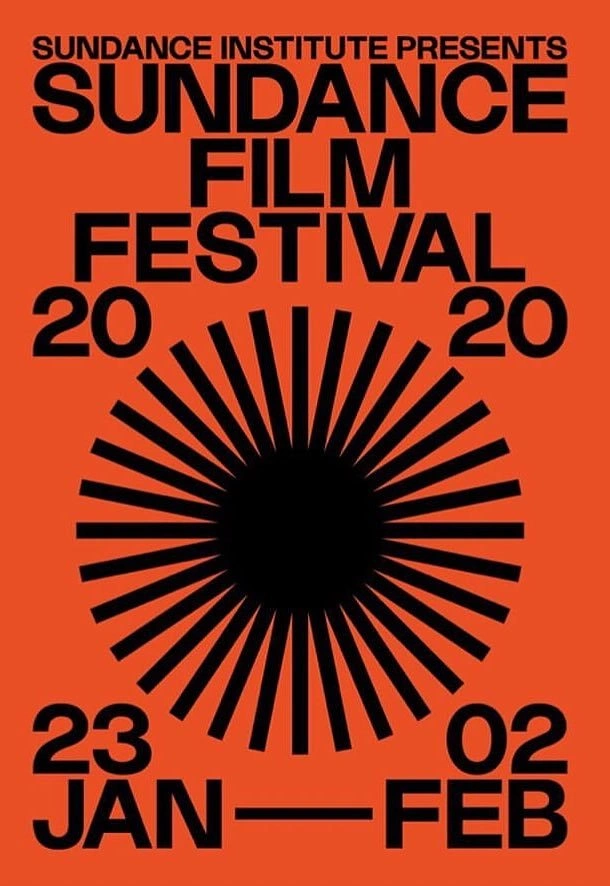 Creative ad: Black radiating sunburst on orange