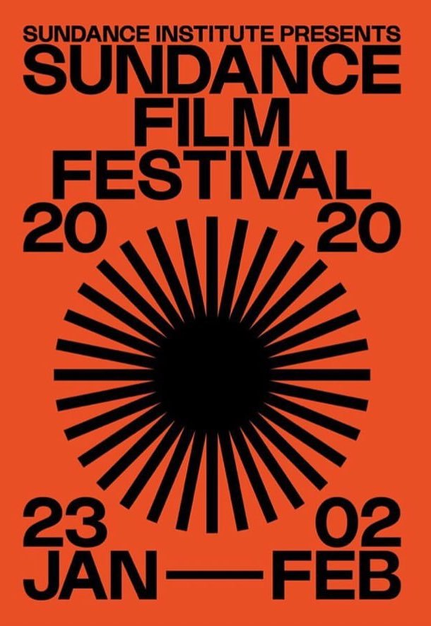 Poster: Black radiating sunburst on orange