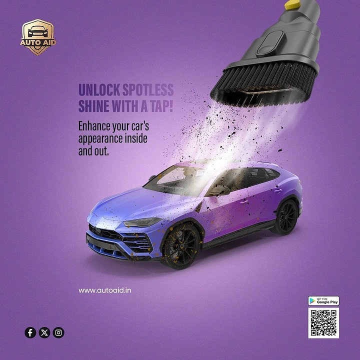 Car Wash & Detailing creative ad: Giant vacuum nozzle sucking dust off car