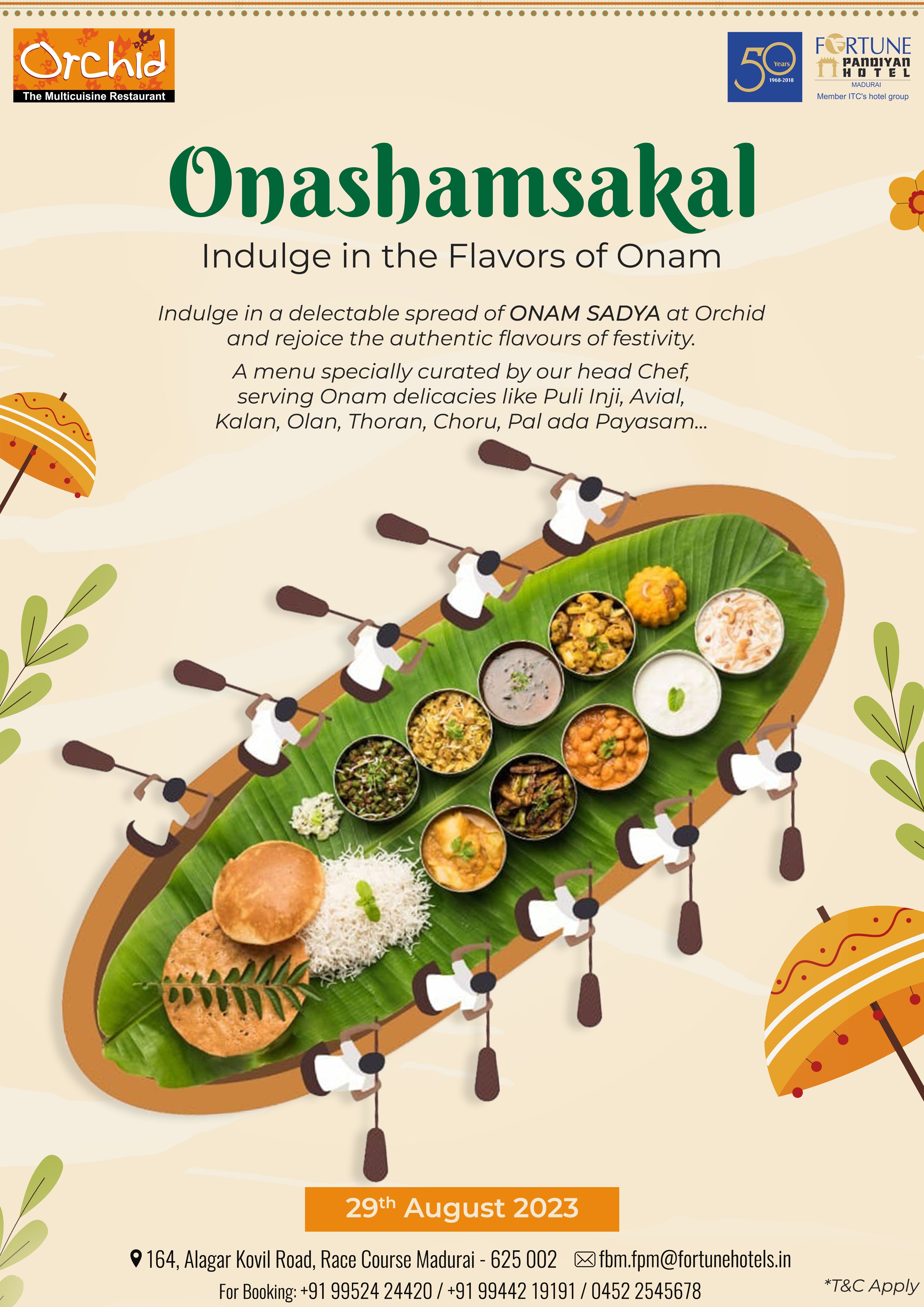 Banana-leaf sadya shaped as a snake boat with illustrated rowers