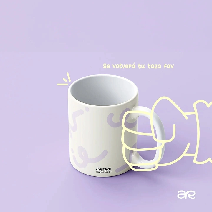 Tumblers, Flasks & Drinkware creative ad: Drawn hand interacts with physical mug