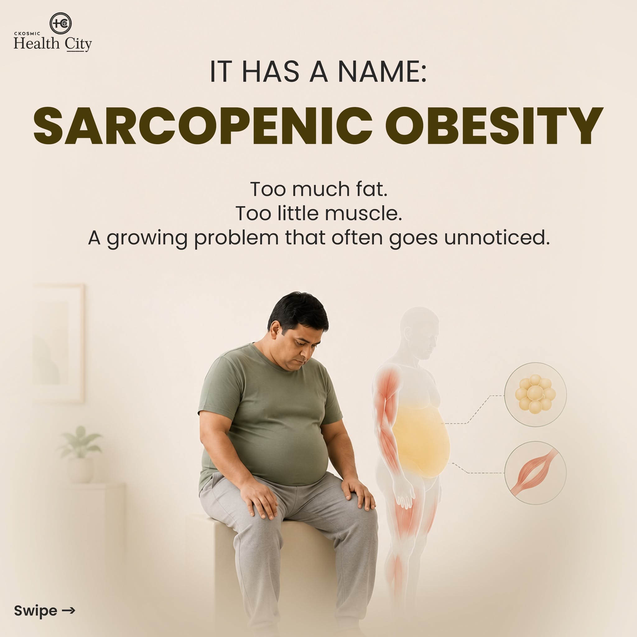 Instagram post: Strong obesity-stealing-muscle visual metaphor, slide 2