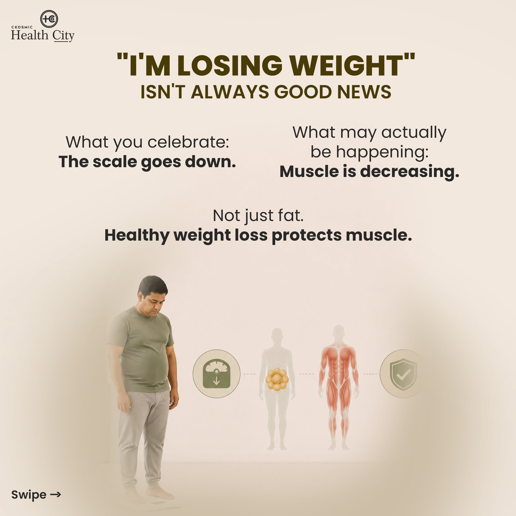 Instagram post: Strong obesity-stealing-muscle visual metaphor, slide 5