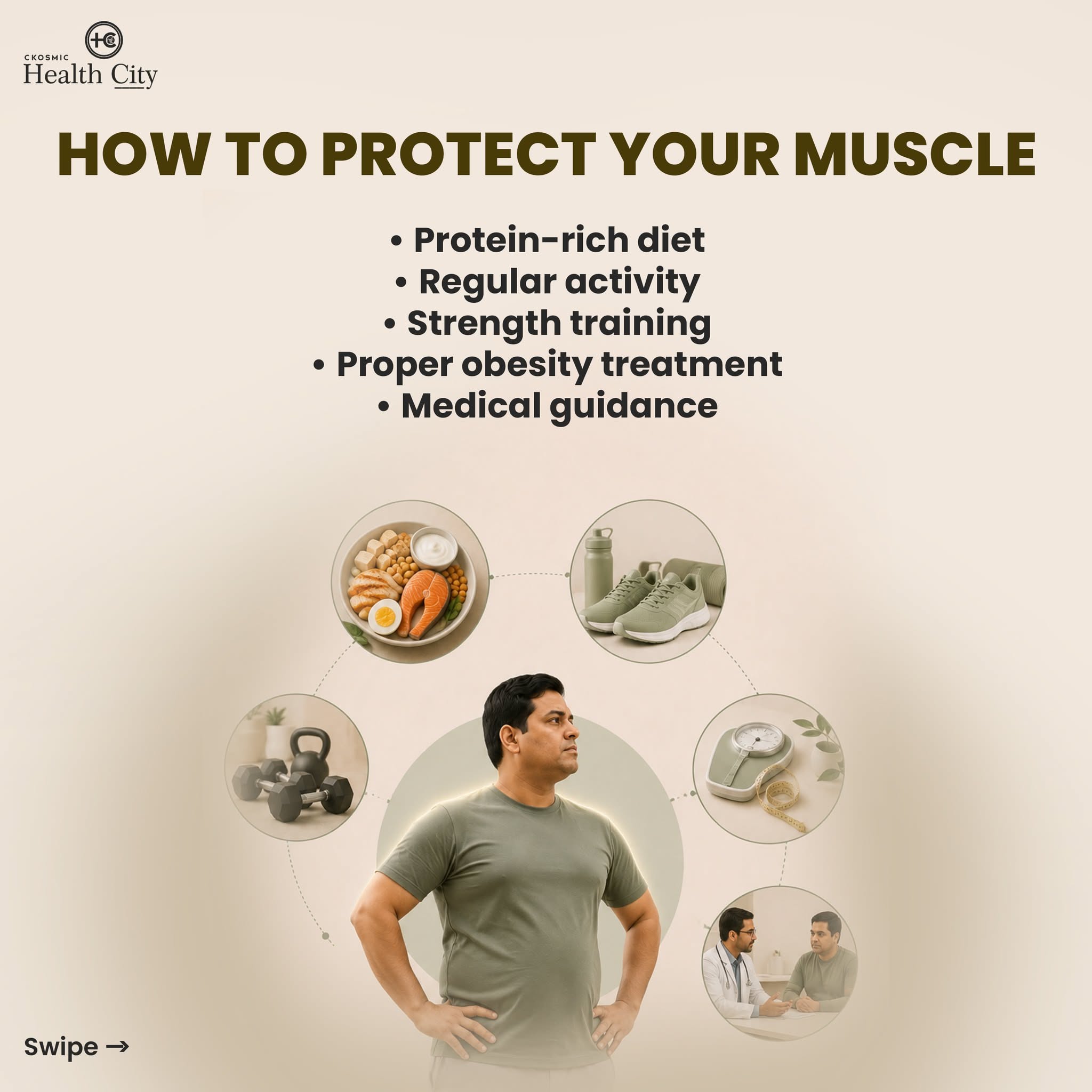Instagram post: Strong obesity-stealing-muscle visual metaphor, slide 7